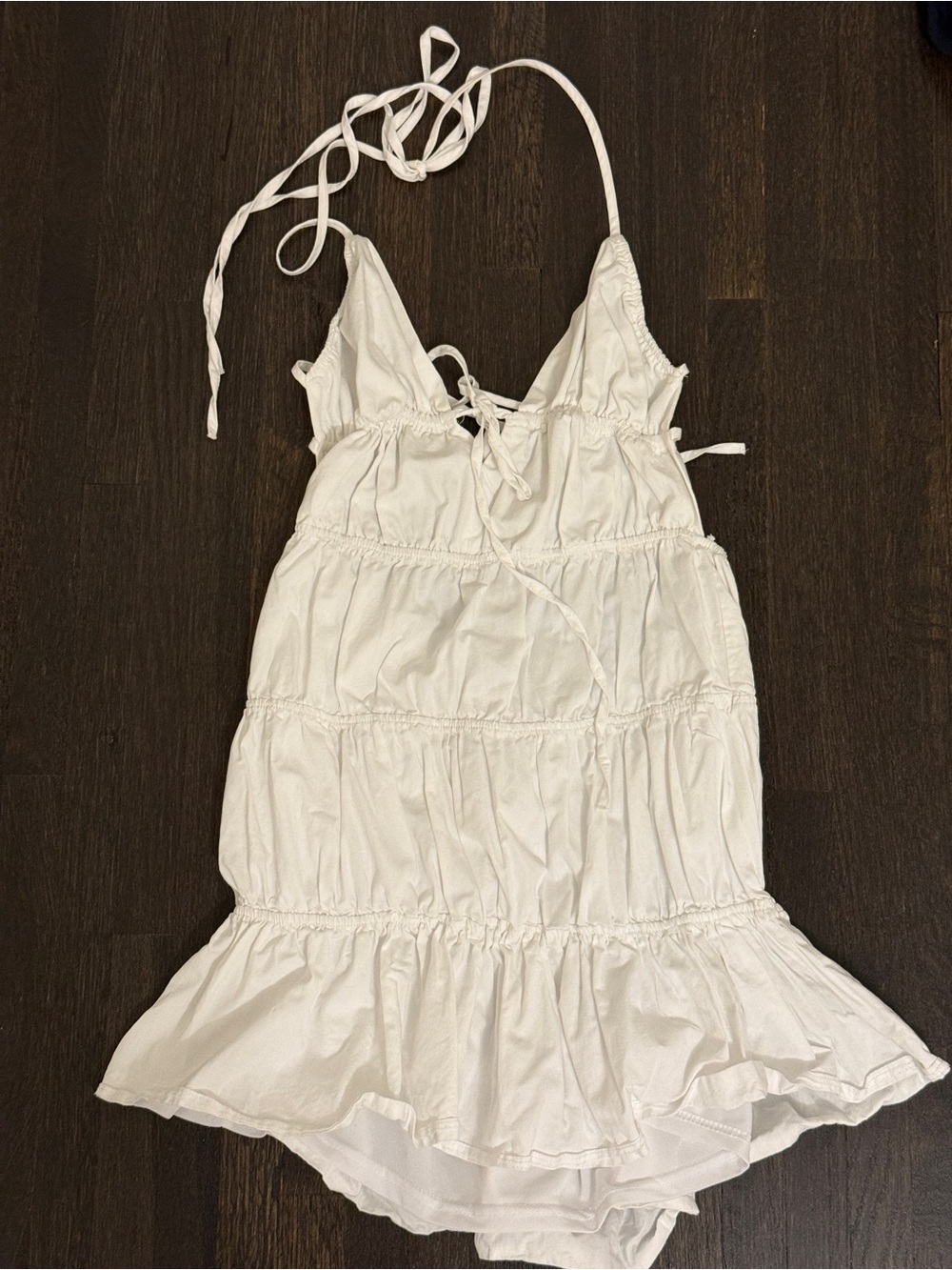 Zara Ruched White Tie Mini Dress
